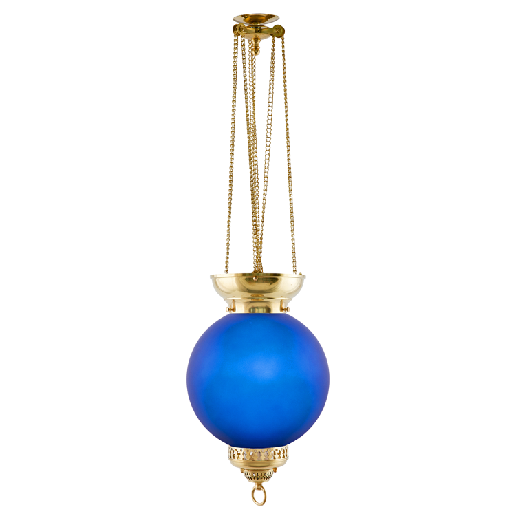 Månskenslampa Fotogenlampa, blank mässing, blå kupa
