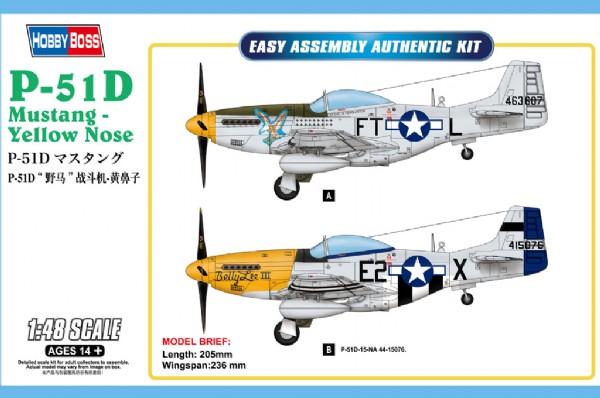 Byggmodell flygplan - P-51D Mustang - Yellow Nose - 1:48 - HobbyBoss