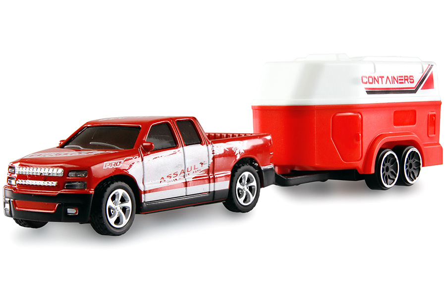 Radiostyrd bil - 1:64 - RC Pickup Die Cast med släp - Röd - RTR