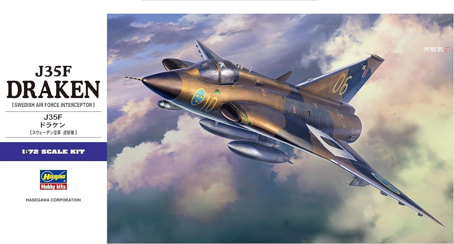 Byggmodell flygplan - J-35F Draken Swedish Air Force Interceptor - 1:72 - Hasegawa