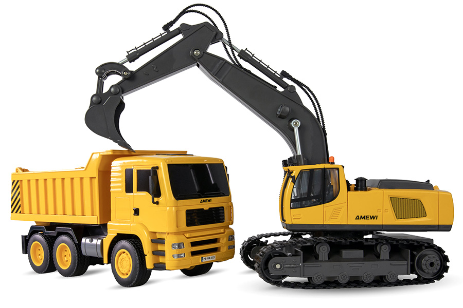 Radiostyrd Grävmaskin och Dumper - 1:18 - RTR