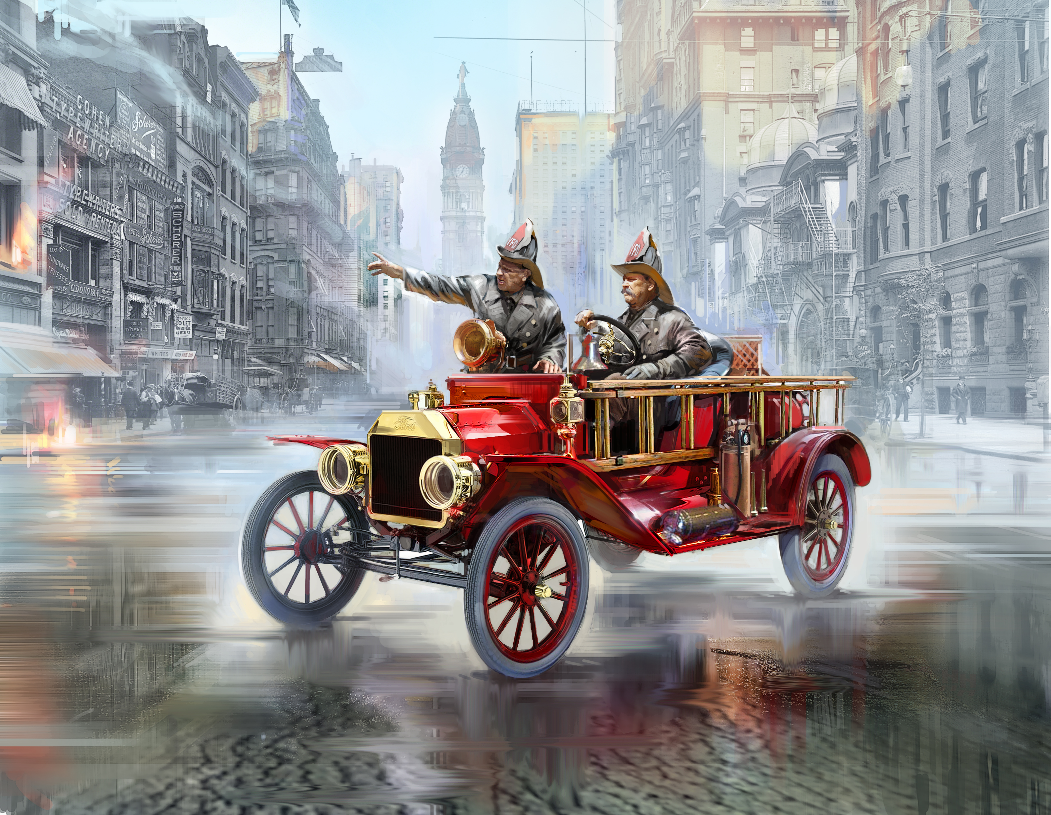 Byggmodell bil - 1914 Ford Model T Fire Truck w crew - 1:24 - Revell