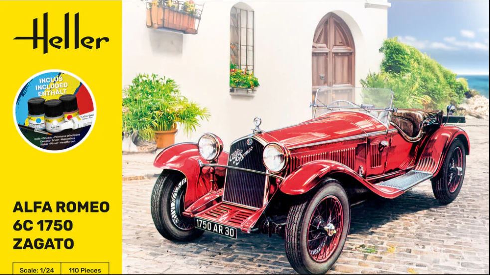 Byggmodell bilar - Alfa Romeo 6C 1750 Zagato, inkl f&auml;rg - 1:24 - Heller