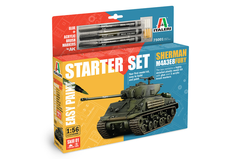 Byggsats Stridsvagn - Sherman M4A3E8 Fury - MODEL SET - 1:56 - STARTER KIT