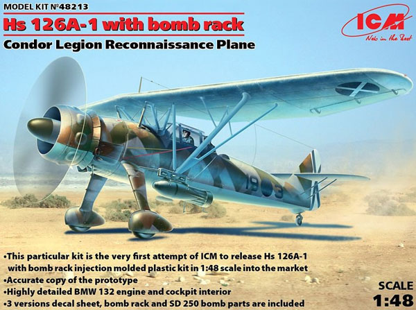 Byggsats - Hs 126A-1 w bomb rack, Condor Legion Recon. - 1:48 - ICM