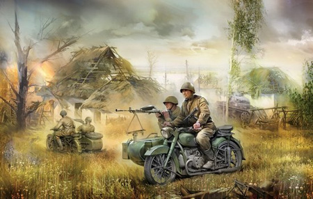 Model Motorcykel - Soviet Motorcycle with Sidecar M-72 - Zvezda - 1:32